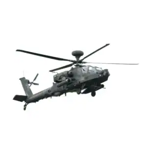 Military attack helicopter in flight, advanced combat aircraft for defense.