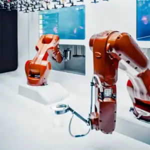 Robotic arms used in manufacturing automation.